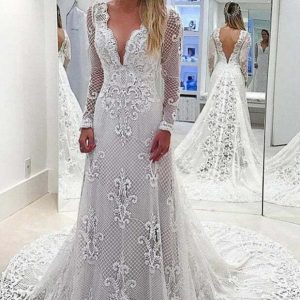 A-Line Off-Shoulder Wedding Dress Short Sleeves with Satin Ruffles and Train