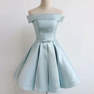 Robe de soirée en satin bleu clair à épaules dénudées, robe de danse de 8e année
