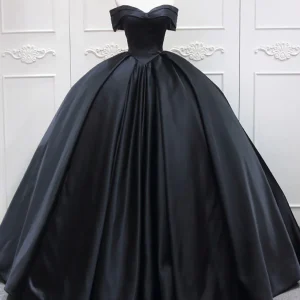 Black Masquerade Ball Gown Off The Shoulder Satin Quinceanera Dress Sweet 16 Dress