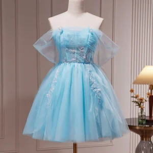 Robe de soirée pour juniors, bleu clair, courte et transparente, robe de remise de diplôme