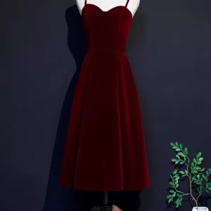 Robe de bal courte en velours bordeaux style années 50, robe de demoiselle d'honneur