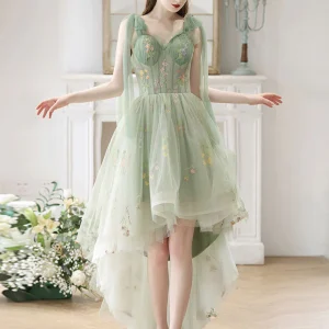 Robe de soirée transparente style bohème vert haut et bas