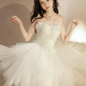 Asymmetrical Strapless Adorable White Homecoming Dress