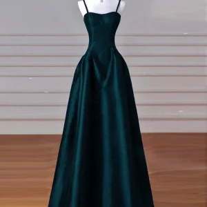 A-Line Sweetheart Neck Satin Peacock Blue Long Prom Dress