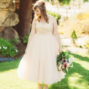 Abordable Nude Bustier Thé Longueur Country Style Rustique Robe de Mariée Années 50