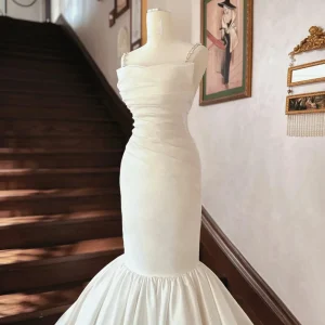 Asymmetrical Crease Satin Fishtail Wedding Dress