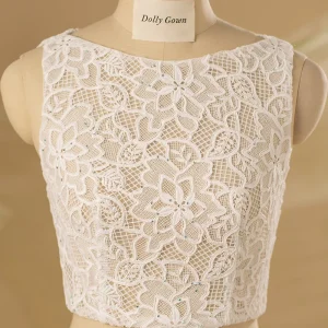 Basak Bateau Neck Sleeveless Bridal Lace Top