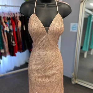 Robe de soirée fourreau champagne Bling