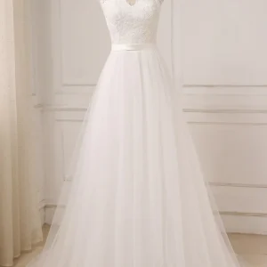 Boho bijou cou Tulle a-ligne dentelle haut robe de mariée fluide été plage robe de mariée