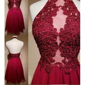 Robe de soirée courte transparente bordeaux licou
