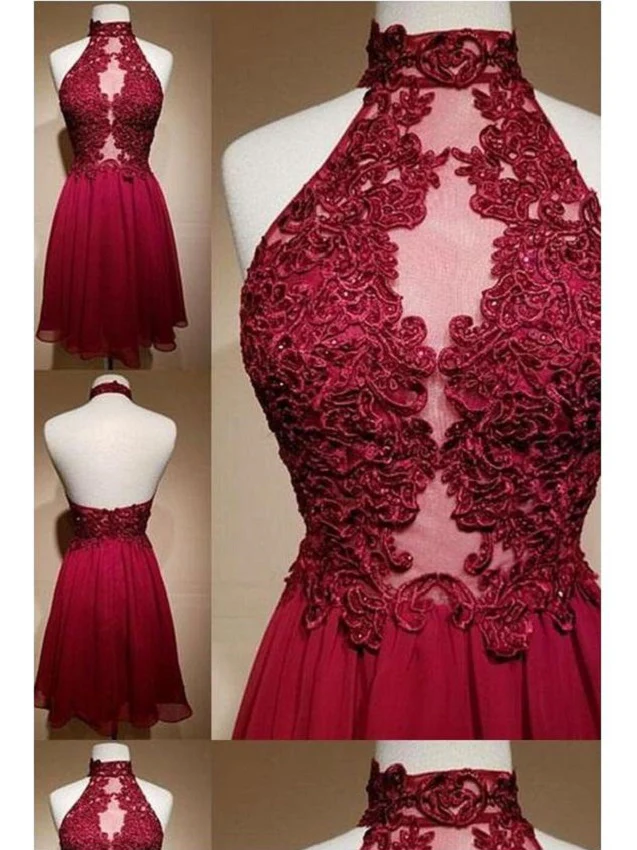 Robe de soirée courte transparente bordeaux licou