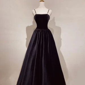 Aline Black Velvet Long Prom Dress
