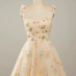 Robe de soirée brodée à fleurs champagne