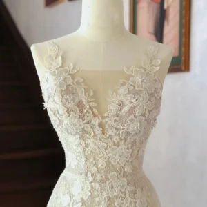 Charming Lace Appliques See Through Slight Mermaid Wedding Dress