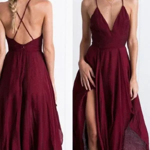 Charmante robe de bal fluide en mousseline de soie bordeaux | Robe formelle de 8e année