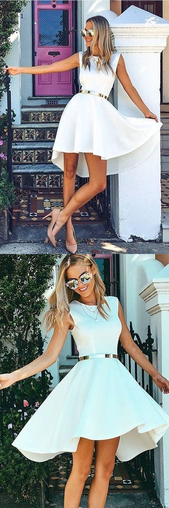 Robe de bal courte blanche Robe de soirée courte Robe semi-formelle – Image 2