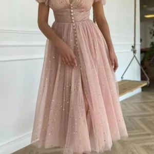 Robe d'invité de mariage longueur mollet rose poussiéreuse, robe de soirée cocktail