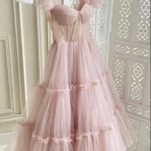 Dusty Rose - Robe de bal en tulle longueur thé Teried
