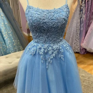 Robe de soirée en dentelle bleue pour juniors