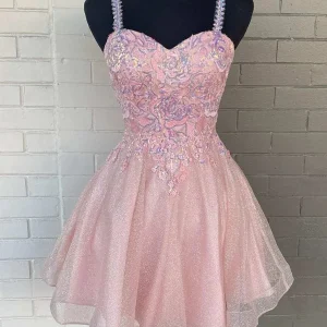 Robe de soirée avec haut en dentelle rose pour juniors