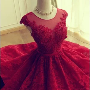 Robe de bal courte vintage en dentelle rouge Robes formelles