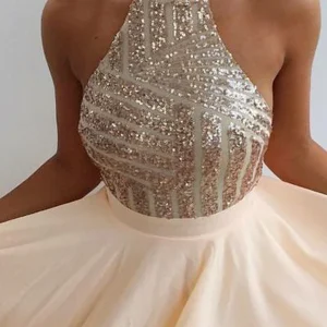 Champagne Seuqins Robe courte dos nu pour adolescentes