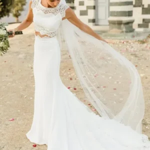 Charmante robe de mariée en dentelle de plage sirène sépare la robe de mariée longue en deux pièces 20082236