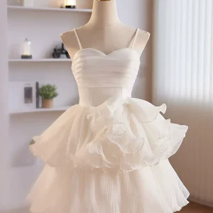 Adorable Spaghetti Strap Organza Tiered Short White Homecoming Dress Formal Dress