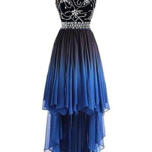 Robe de soirée Hi-Lo en mousseline de soie ombrée, robe de danse scintillante à licou