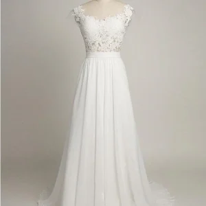 Voir à travers la dentelle Top A-Line robe de mariée de plage en mousseline de soie