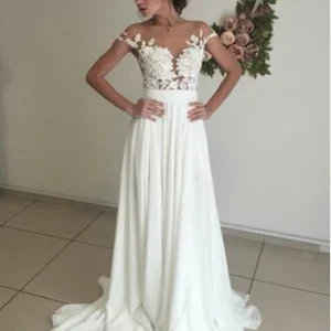 Voir à travers la dentelle haut sexy Boho robe de mariée de plage d'été