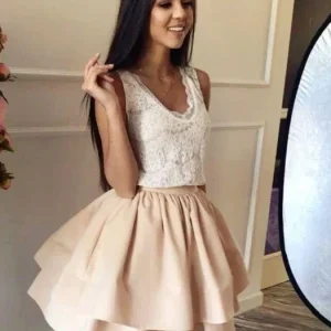 Robe de bal courte pour adolescents, robe de soirée avec jupe à deux couches