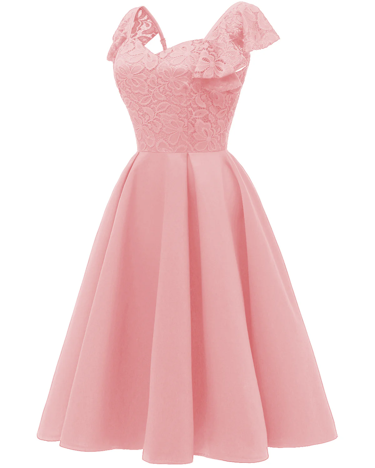 Robe de bal rose courte vintage pour adolescents avec bretelles à volants Robe de soirée rose 1626P – Image 2