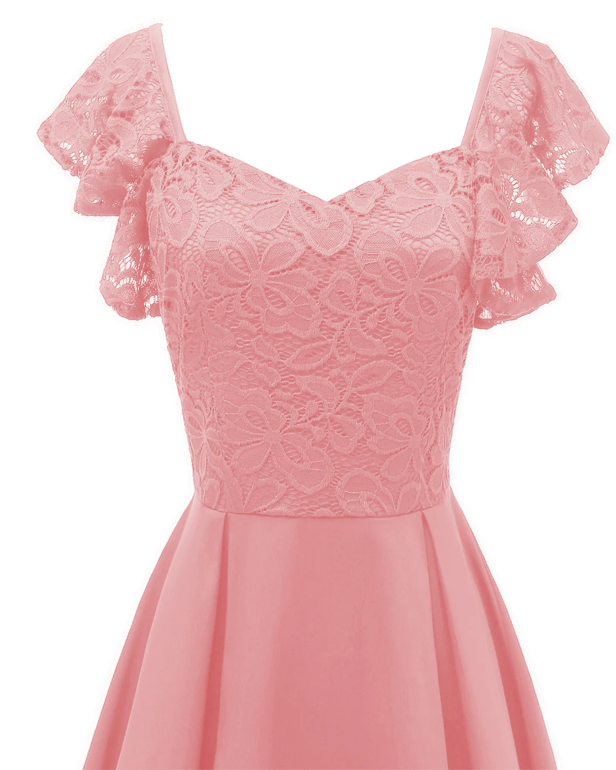 Robe de bal rose courte vintage pour adolescents avec bretelles à volants Robe de soirée rose 1626P – Image 3