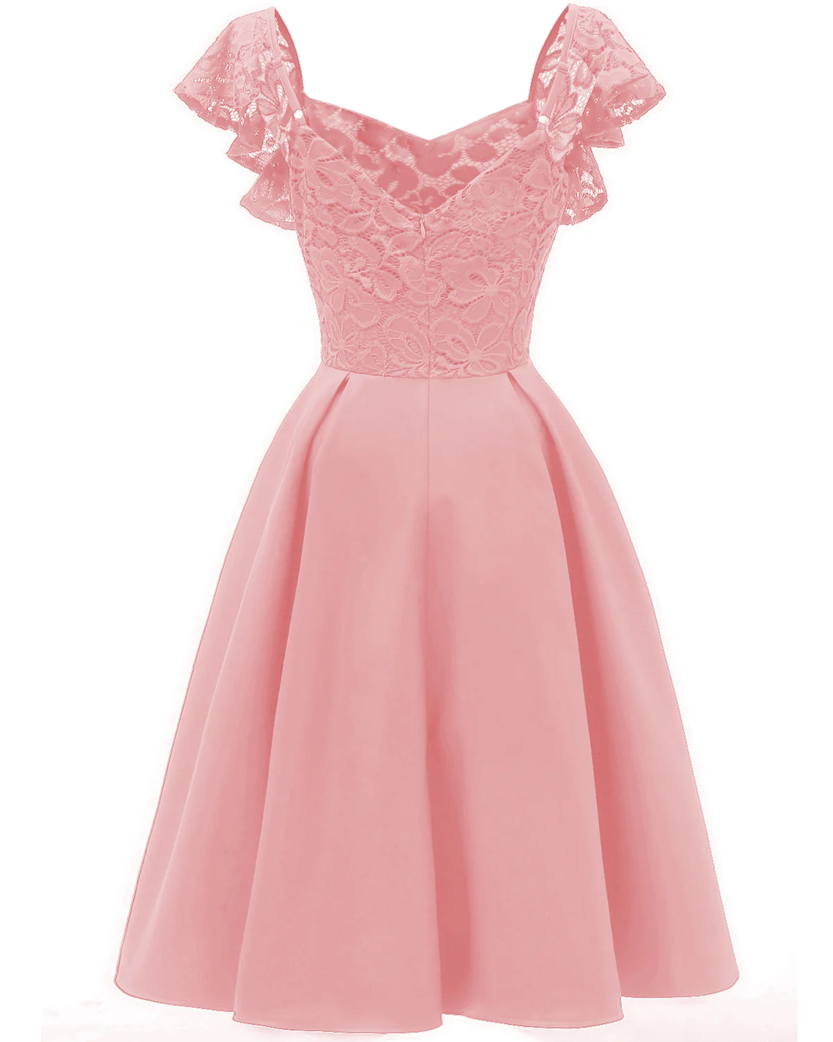 Robe de bal rose courte vintage pour adolescents avec bretelles à volants Robe de soirée rose 1626P – Image 4