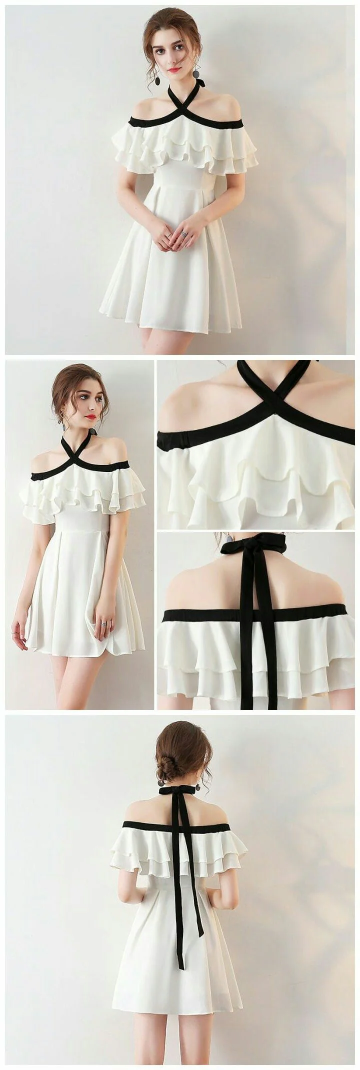 Superbe robe de soirée simple en mousseline de soie, robe de bal courte, 2024 – Image 2