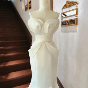 Unique Petal Neck Satin Mermaid Wedding Dress