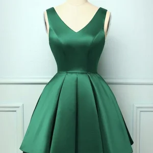 Robe de soirée courte vert émeraude à col en V de 8e année