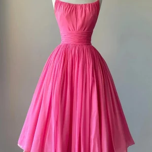 Vintage Hot Pink Spaghetti Straps Short 50s Style Prom Dress