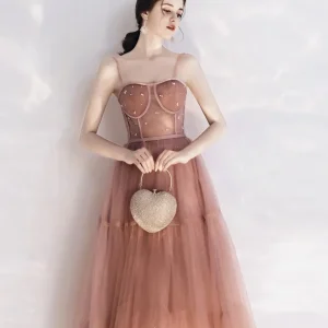 Robe de bal vintage longueur thé rose pêche