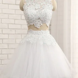 Robe de bal en dentelle blanche pour juniors, robe de soirée en deux pièces