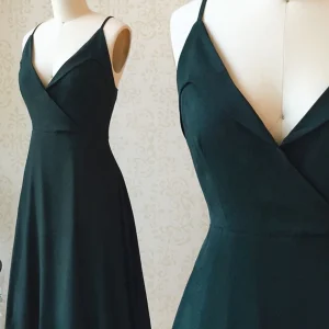 A-Line V-Neck Short Dark Green Prom Dress, Homecoming Formal Gown
