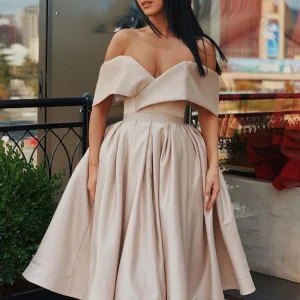 Champagne Off-Shoulder Short Homecoming Dress Formal Graduation Evening Cocktail Gown