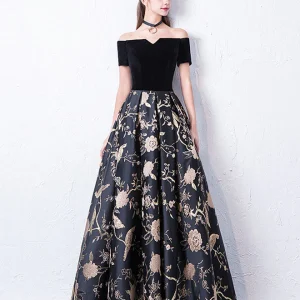 Stunning Black Off Shoulder Long Prom Evening Dress